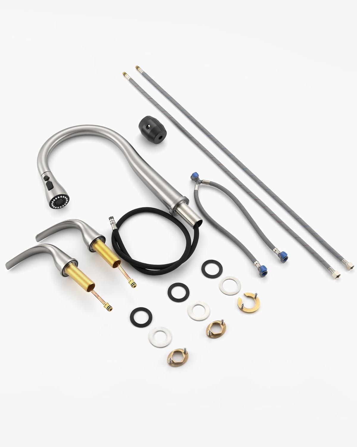 3 Hole Kitchen Faucet with Pull Down Sprayer, Brushed Nickel, Double Handle High Arc Faucet for Kitchen Sink with 3 Mode Spray, Stainless Steel, T-3005BN - Image 8