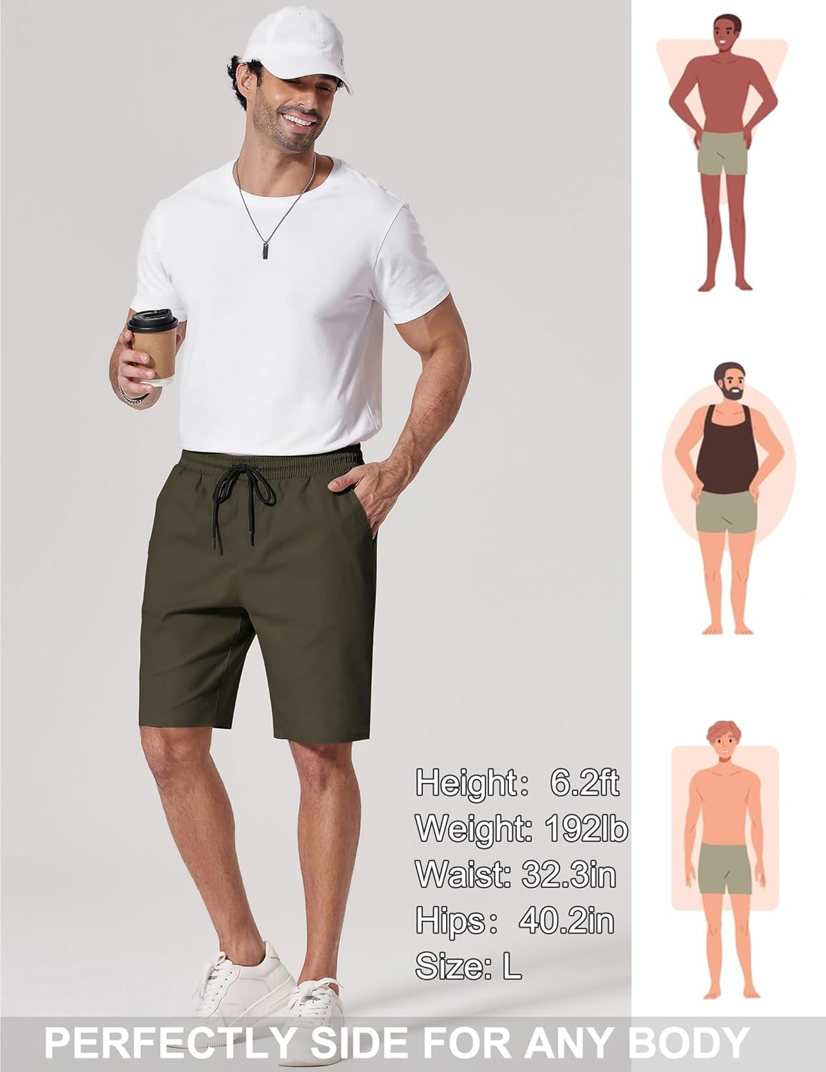 COOFANDY Mens Casual Shorts 9" Chino Cotton Shorts Summer Beach Drawstring Shorts with Pockets - Image 5
