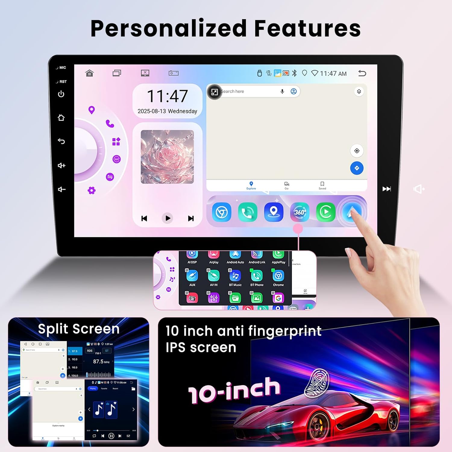 Hodozzy Car Stereo Personalized Features and Split Screen Functionality