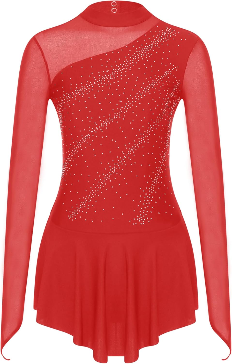 Shinsto Women Rhinestone Long Sleeve Ice Skating Dress with Figure Skating Tights Performances Practices Costume