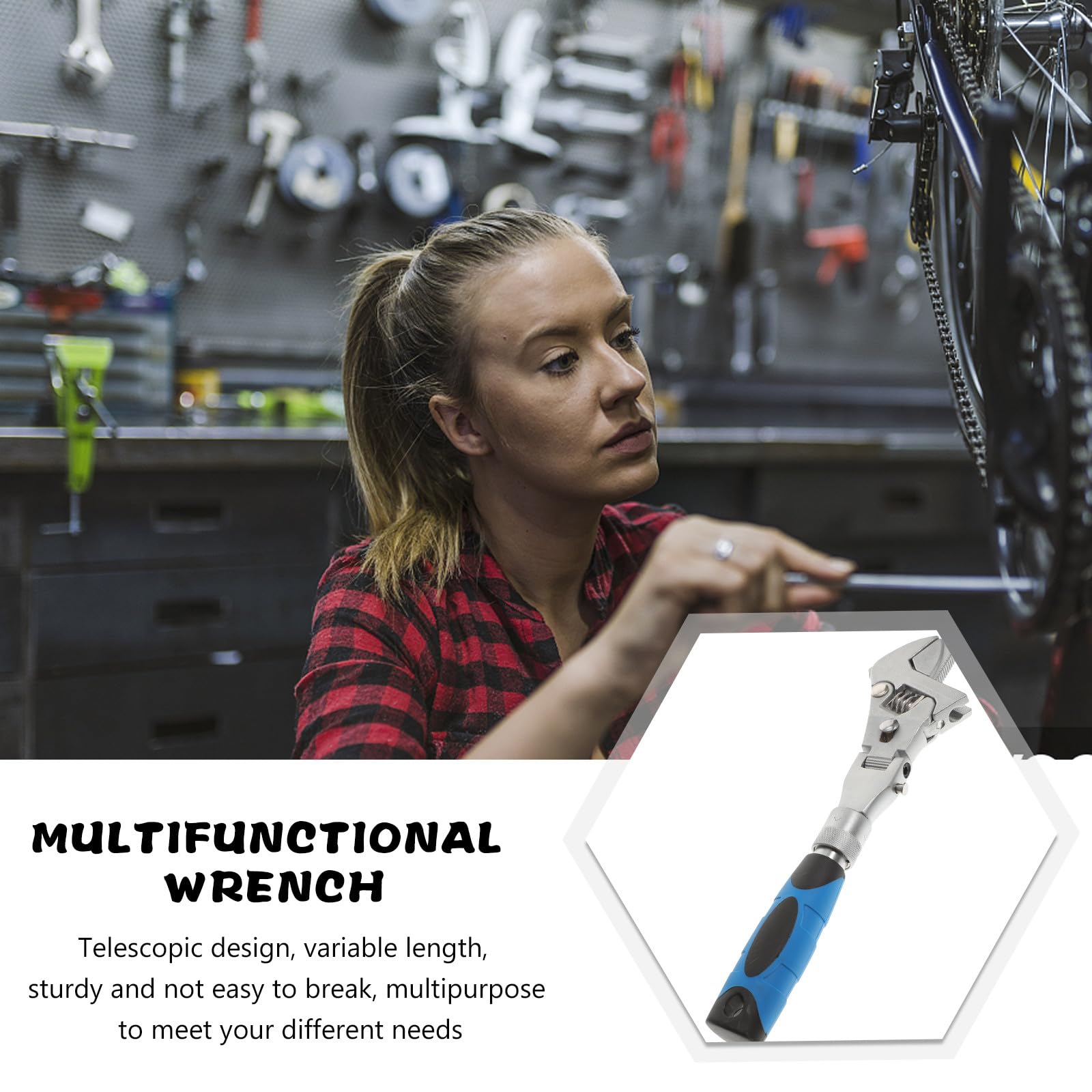 PRETYZOOM Llave Multifunción de Trinquete Mango Telescópico, 10 Pulgadas, Diseño Abatible 180°, Adecuado para Uso Profesional en Reparación Mecánica y Hogar