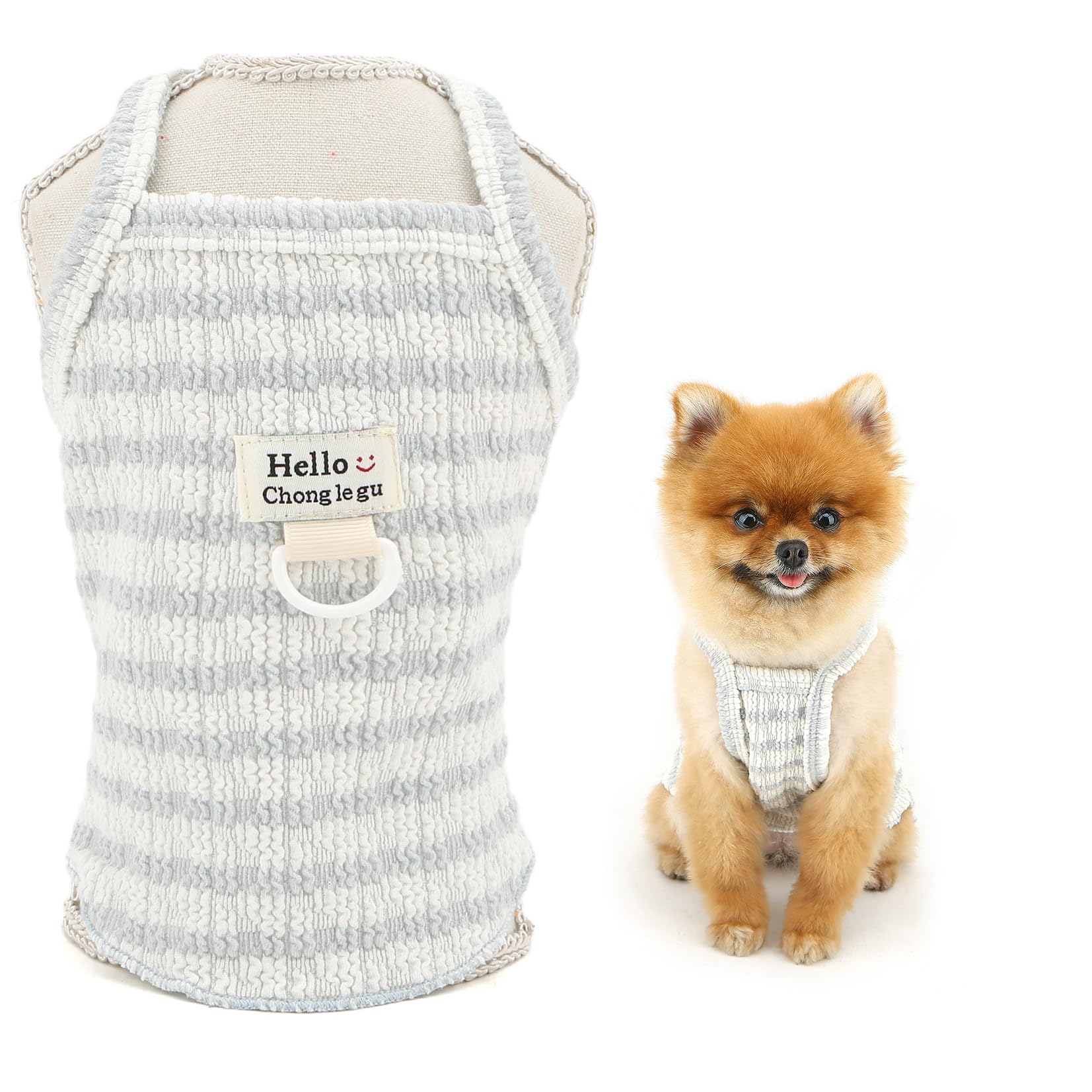 SMALLLEE_LUCKY_STORE Striped Dog Shirt for Small Dog Pet Pullover Cami T-Shirt with D-ring Stretchable Summer Tank Top Breathable Lightweight Puppy Clothes Chihuahua Yorkie Cat Vest, Blue, S