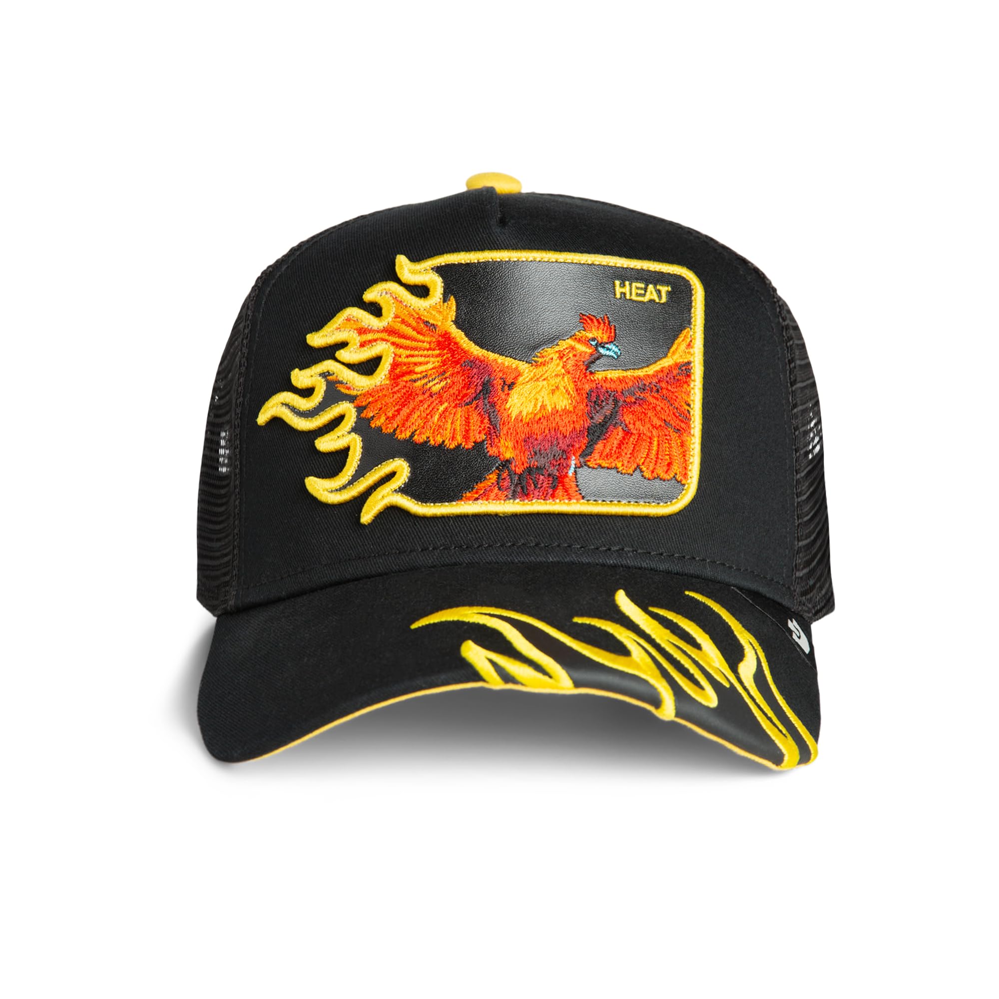 Goorin Bros. Czapka Trucker Heat Flames The Farm, czarna z haftowanym wzorem feniksa, siatka tylna