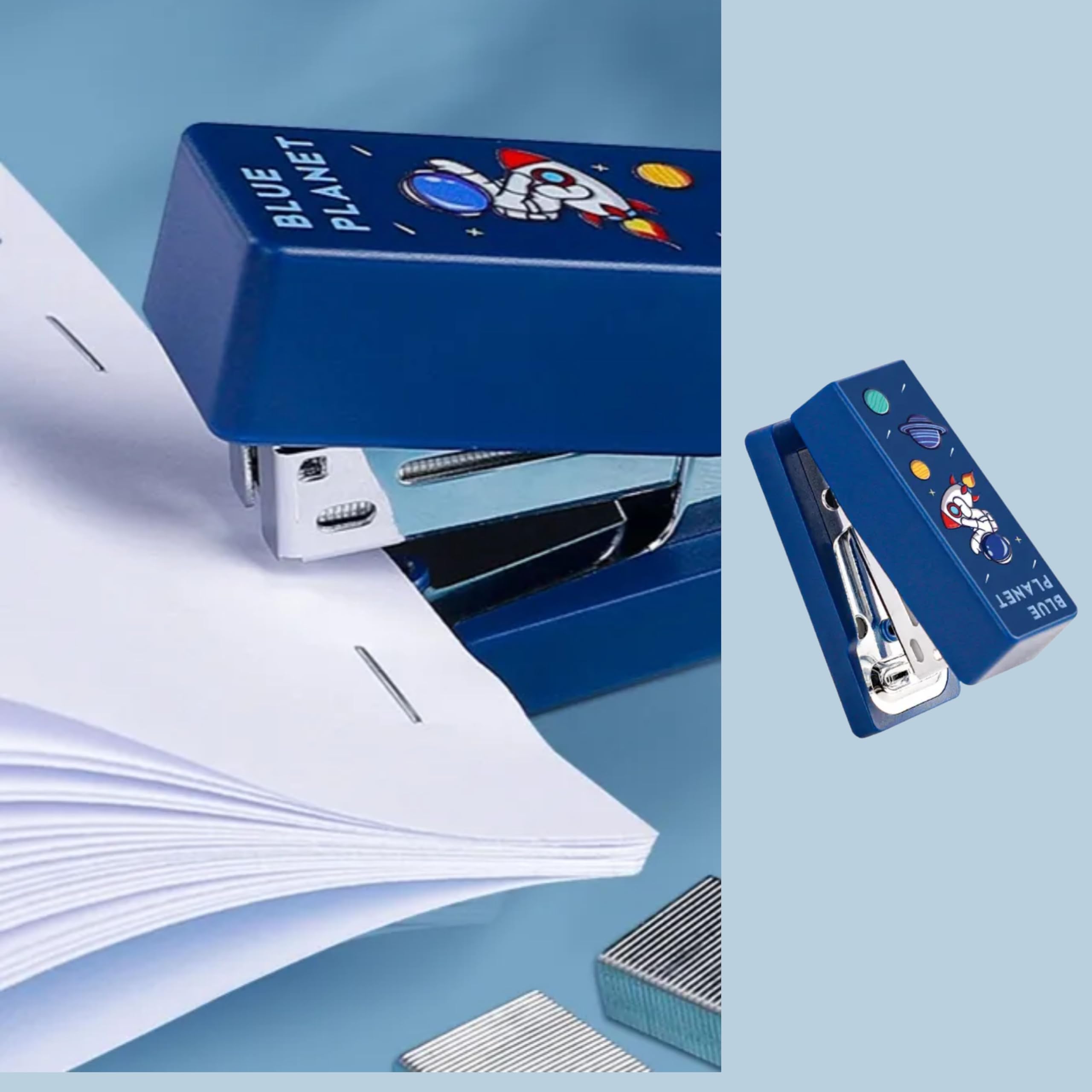 ZAFCO Mini Stapler for Children and Kids Space Theme with 400 Staples, Compact Size for School Project, Home & Office- 1 Unit (Blue) 4