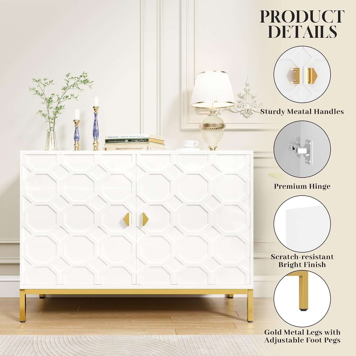 Boyel Living Sideboard Cabinet, Freestanding Storage Cabinet 2-Door Accent Cabinet for Living Room, Hallway, Entryway or Kitchen (White)