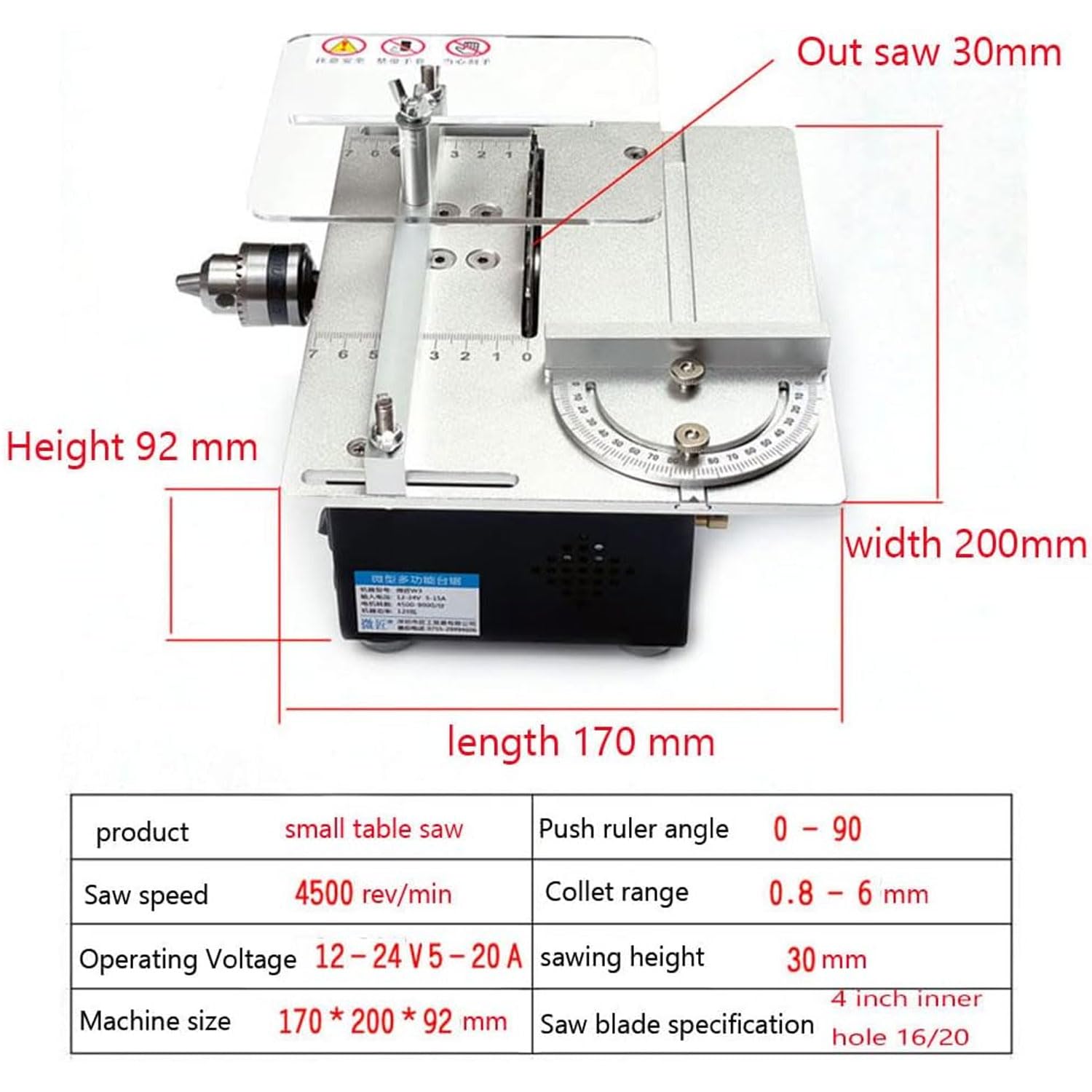 Mini sierra de mesa para carpintería, máquina de corte de bricolaje de 4500 rpm, regla de ángulo de aluminio, corte de ángulo de 0 a 90, 7 velocidades ajustables, amoladora pulidora eléctrica, para