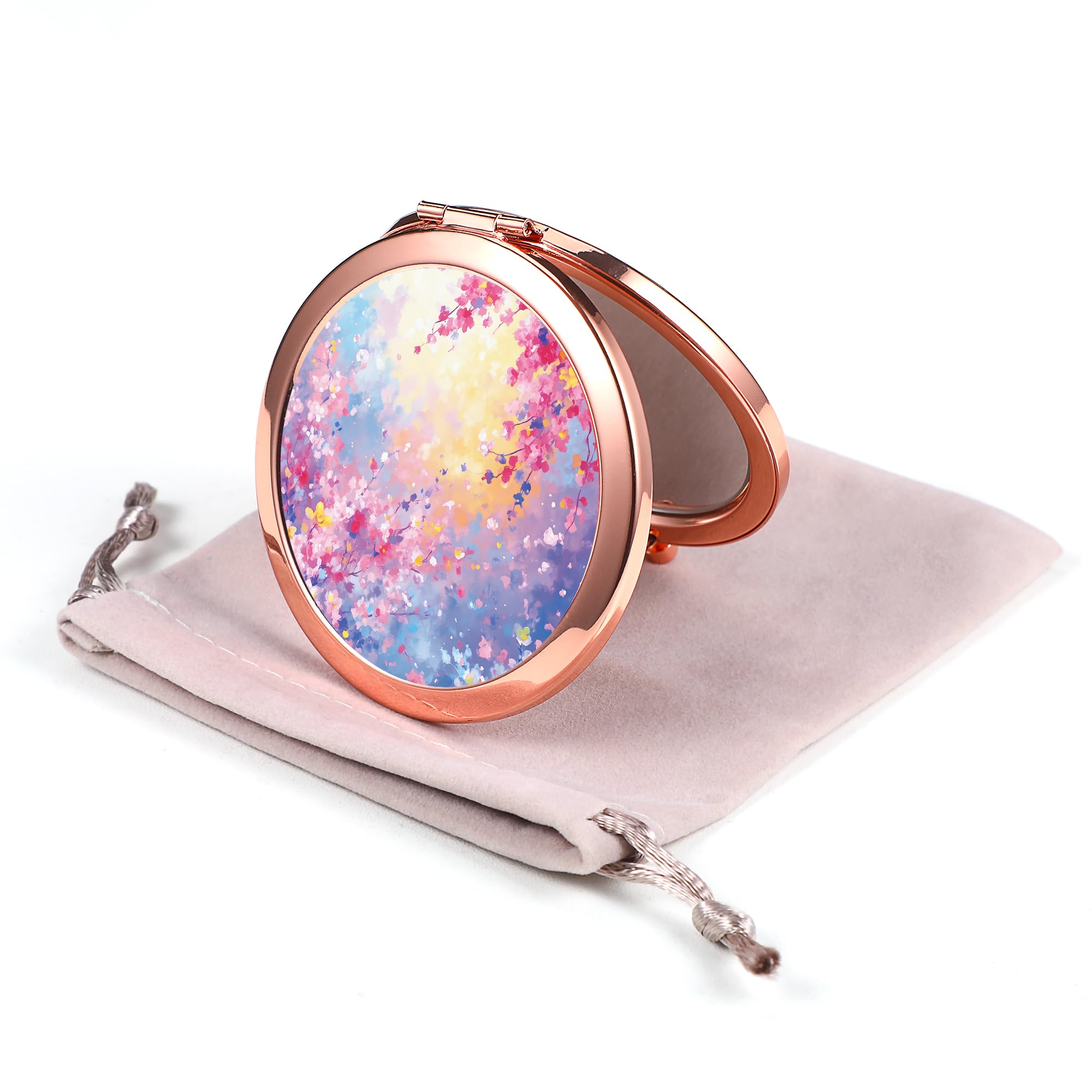 Dynippy Compact Mirror Rose Gold Makeup Mirror Folding Mini Pocket Mirror Portable Hand Mirror Double-Sided 2 x 1x Magnification for Woman Girls -
