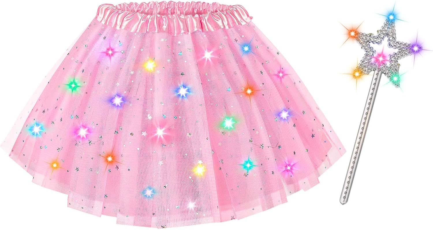 Teuevayl Girls Light Up Tutu Skirt, LED Glow Ballet Tutu Dress and Star Wand Halloween Costume for Kids 3 4 5 6 7 8 Years0