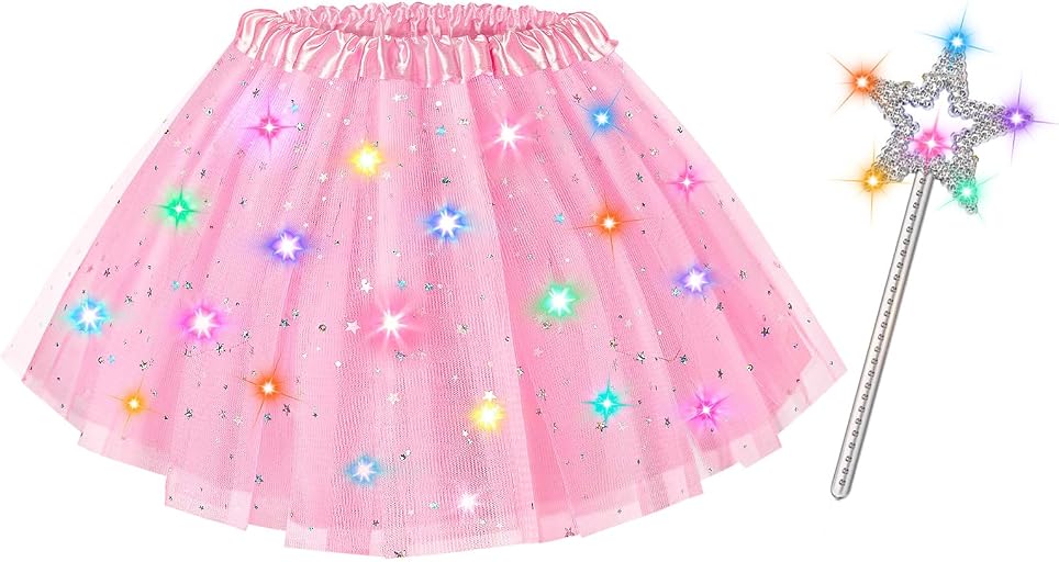 Teuevayl Girls Light Up Tutu Skirt, LED Glow Ballet Tutu Dress for Girl & Fairy Wand