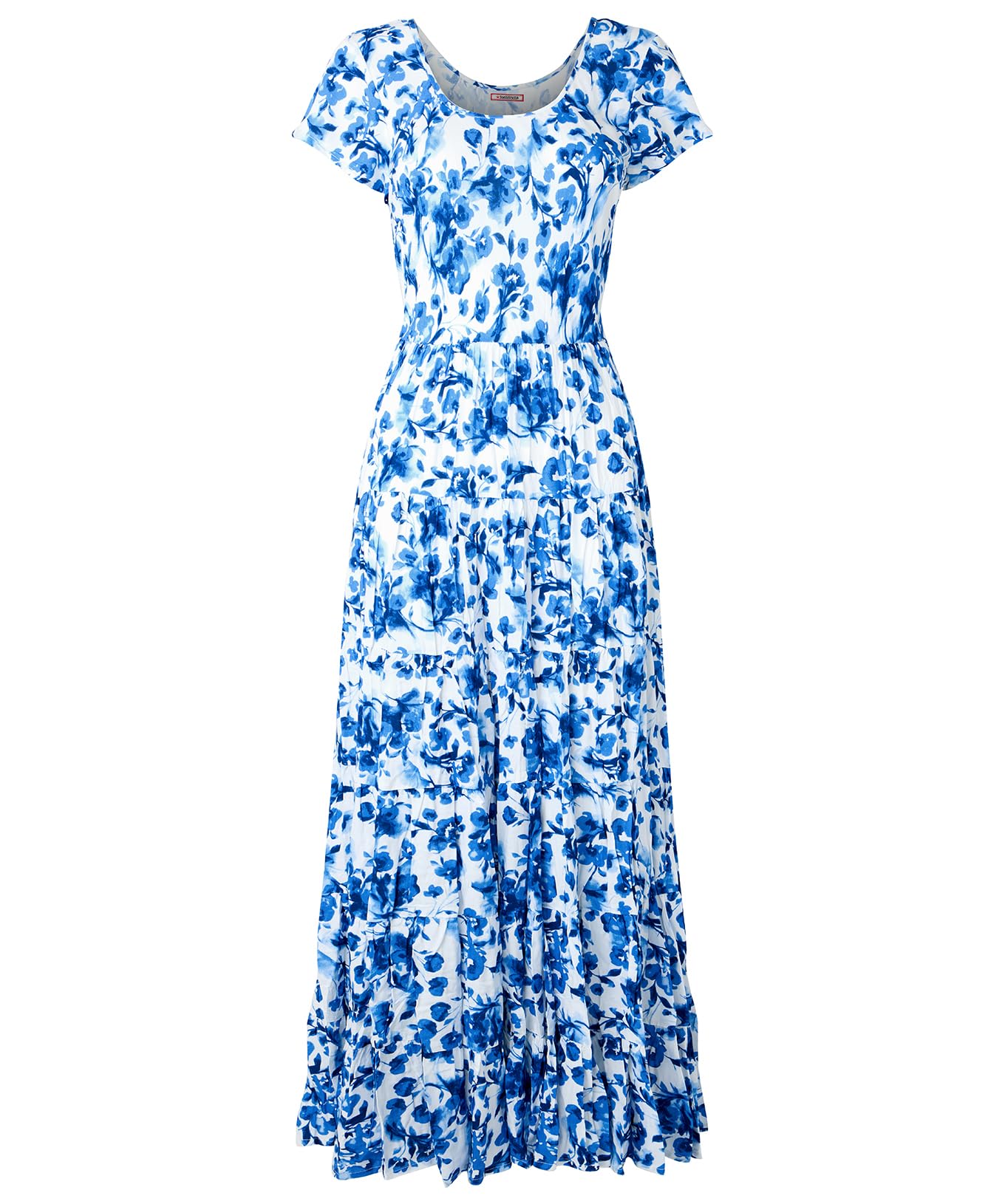Joe Browns Women's Floral Print Full Skirt Crinkle Maxi Dress, Regular Fit, Blue, UK 8
