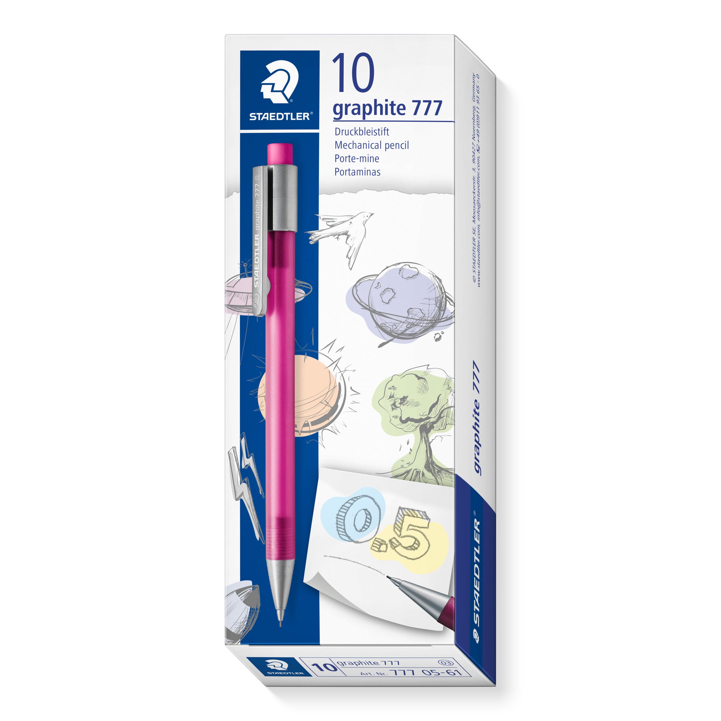 STAEDTLER 777 05-61 Graphite Mechanical Pencil - 0.5mm, B Lead, Magenta Barrel (Pack of 10)