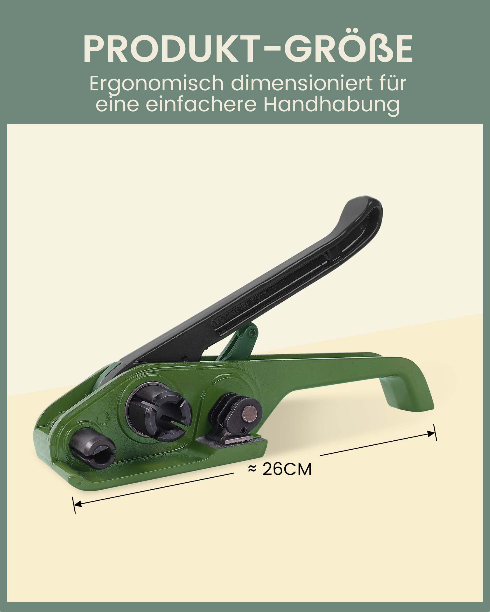 FoundGo Manuelles Umreifungsset 19 mm 200 m Hochfestes Polypropylen-Umreifungsband mit Fasern, Grasgrün