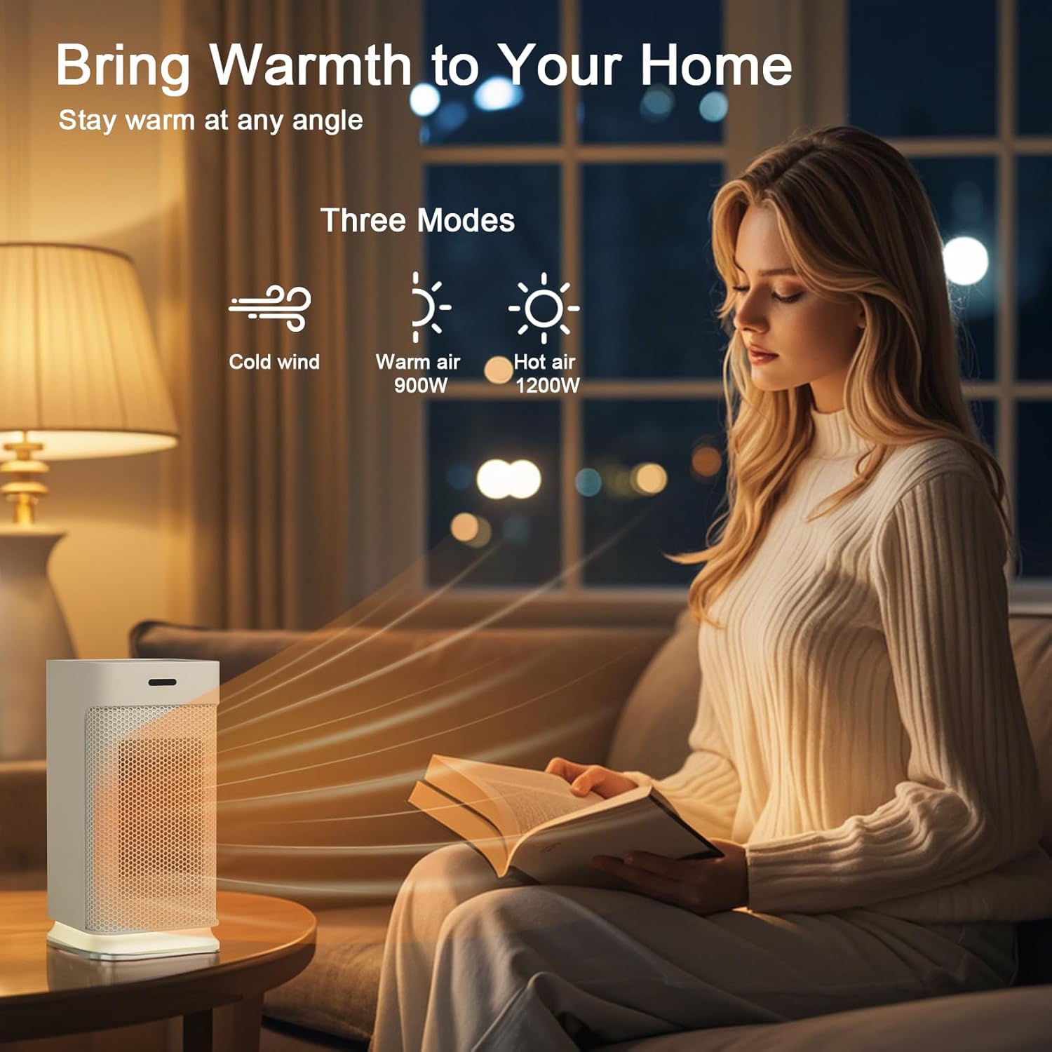 Space Heater Indoor - Energy Efficient Portable Heater with Adjustable Thermostat,1200W PTC Rapid Heating Ceramic Technology with Remote,Intelligent Timing (White, LW012)
