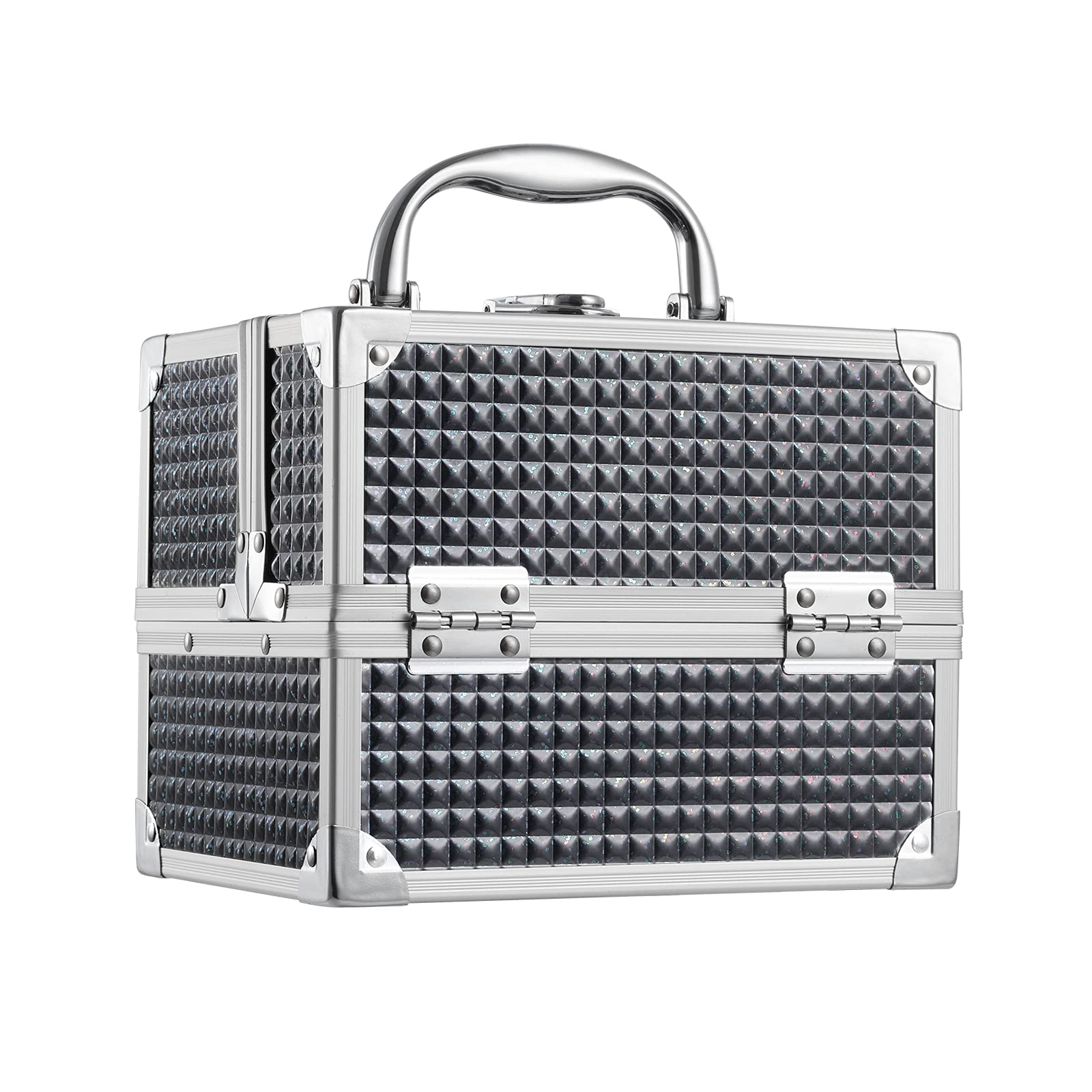 Makeup Box Vanity Case Cosmetics Storage Box Beauty Train Case Jewelry Organiser Lockable with Keys, Black