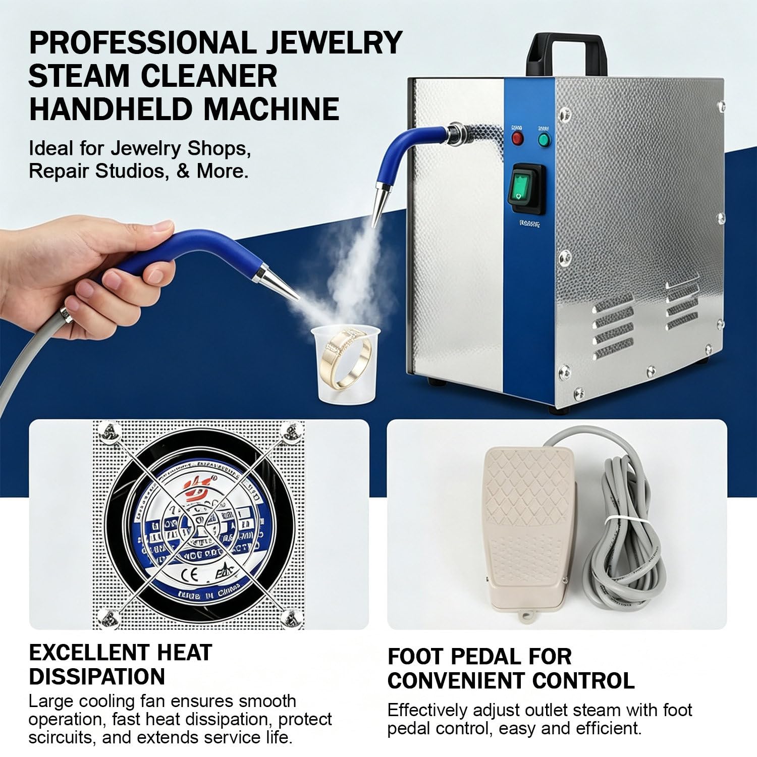 Limpiador de Joyas a Vapor Profesional, con depósito de Agua Grande de 2L/4L, Alta presión de 135°C para Joyas de Oro, Plata, Gemas, Diamantes y Monedas de Metal 4L