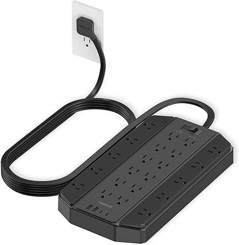 Miniatura 8 de TESSAN - Regleta de alimentación con protector de sobretensión de 4000 J, 22 tomas de corriente, cable de extensión resistente con 4 puertos USB (2