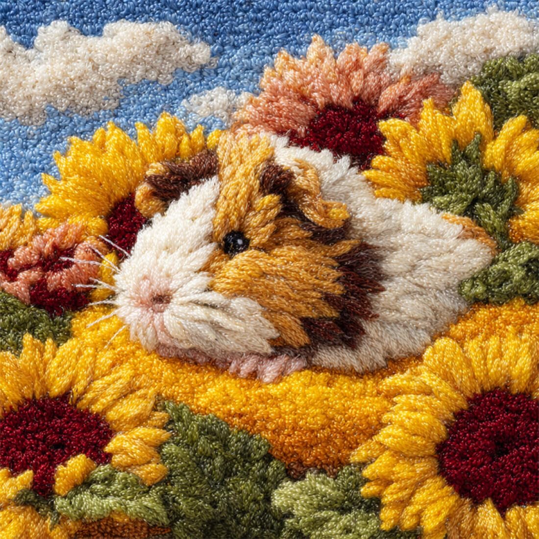 Kitquiver Animal Latch Hook Cushion Set Guinea Pigs and Sunflowers DIY Tapestry Throw Pillow Cover Needlepoint Cushion Kits for Home Décor Needlework Kit for Beginners 17x17In