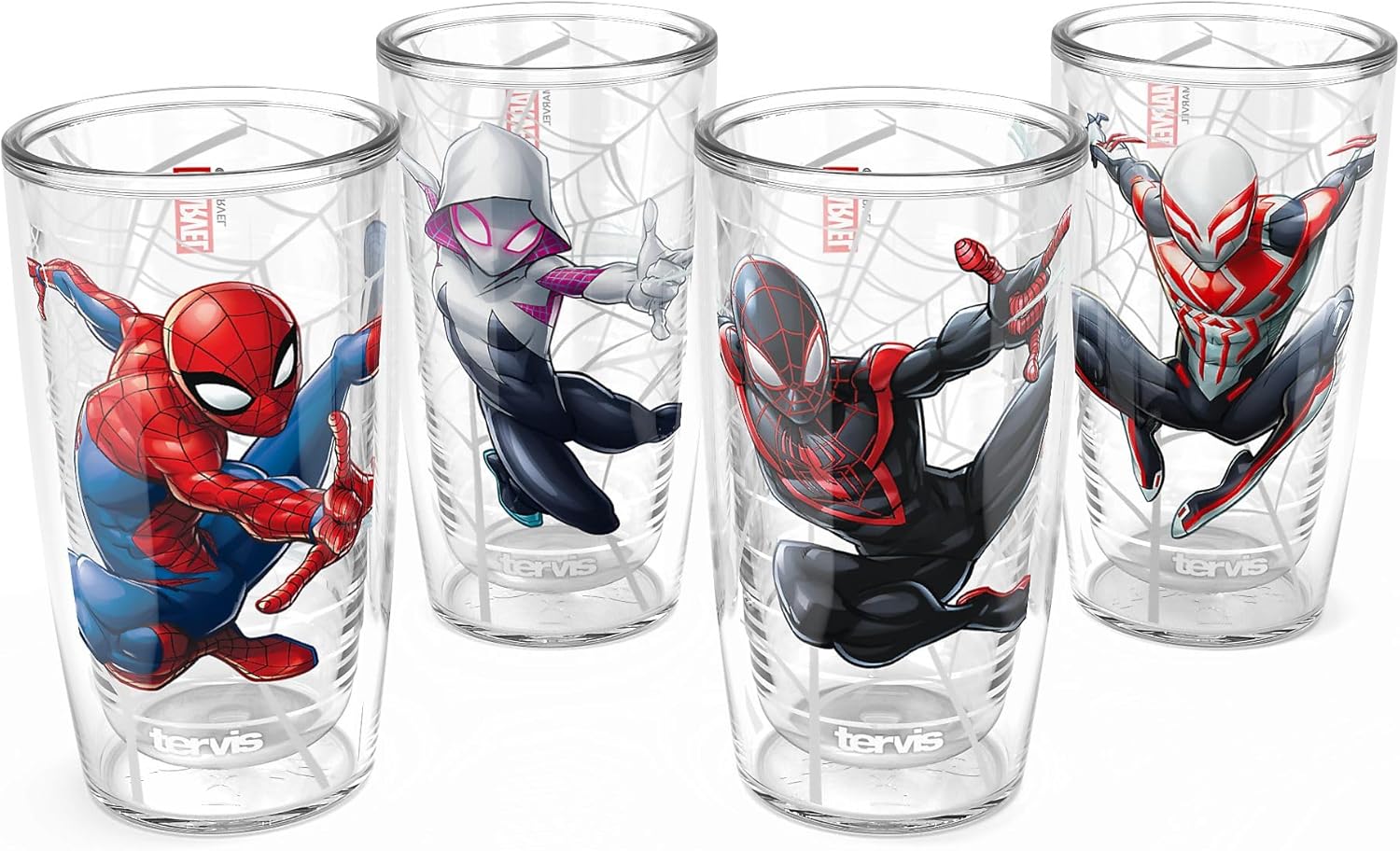 Tervis Marvel Spider-Man Web-Swinging Collection Made in USA Double Walled Insulated Tumbler Travel Cup Keeps Drinks Cold & Hot, 16oz - 4pk, Classic
