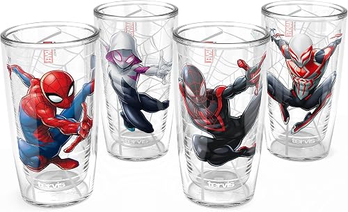 Tervis Marvel Spider-Man Web-Swinging Collection Made in USA Double Walled Insulated Tumbler Travel Cup Keeps Drinks Cold & Hot, 16oz - 4pk, Classic