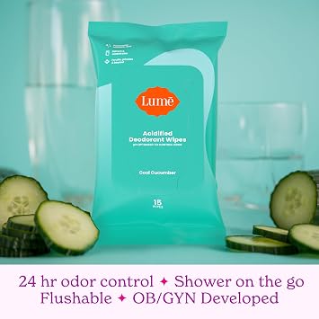 Lume Whole Body Deodorant Plus Sweat Control - Smooth Cream Tube (Soft Powder) and Lume Acidified Deodorant Wipes - 24 Hour Odor Control - Aluminum Free, Baking Soda Free, Skin Loving