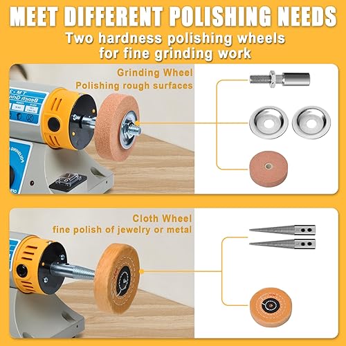 Miniatura 2 de TM-2 - Pulidora de joyas versátil, molinillo de banco de velocidad ajustable, máquina pulidora con accesorio para joyas, metal, madera, roca dental,