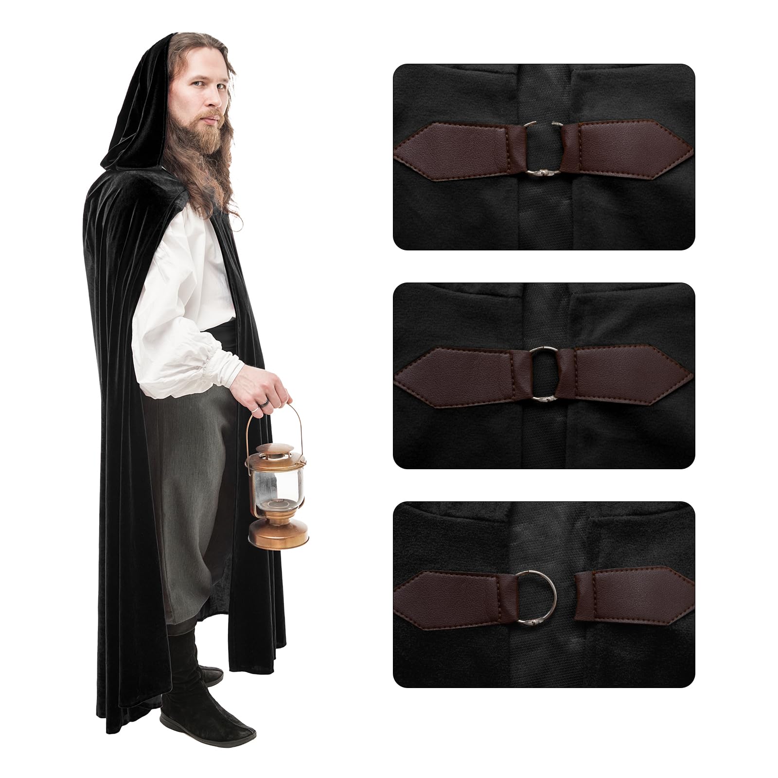 CNVAUIE Renaissance Snapback Hooded Coat Medieval Costumes Men's Witch Halloween Costumes Hooded Coat (Brown) - Image 3