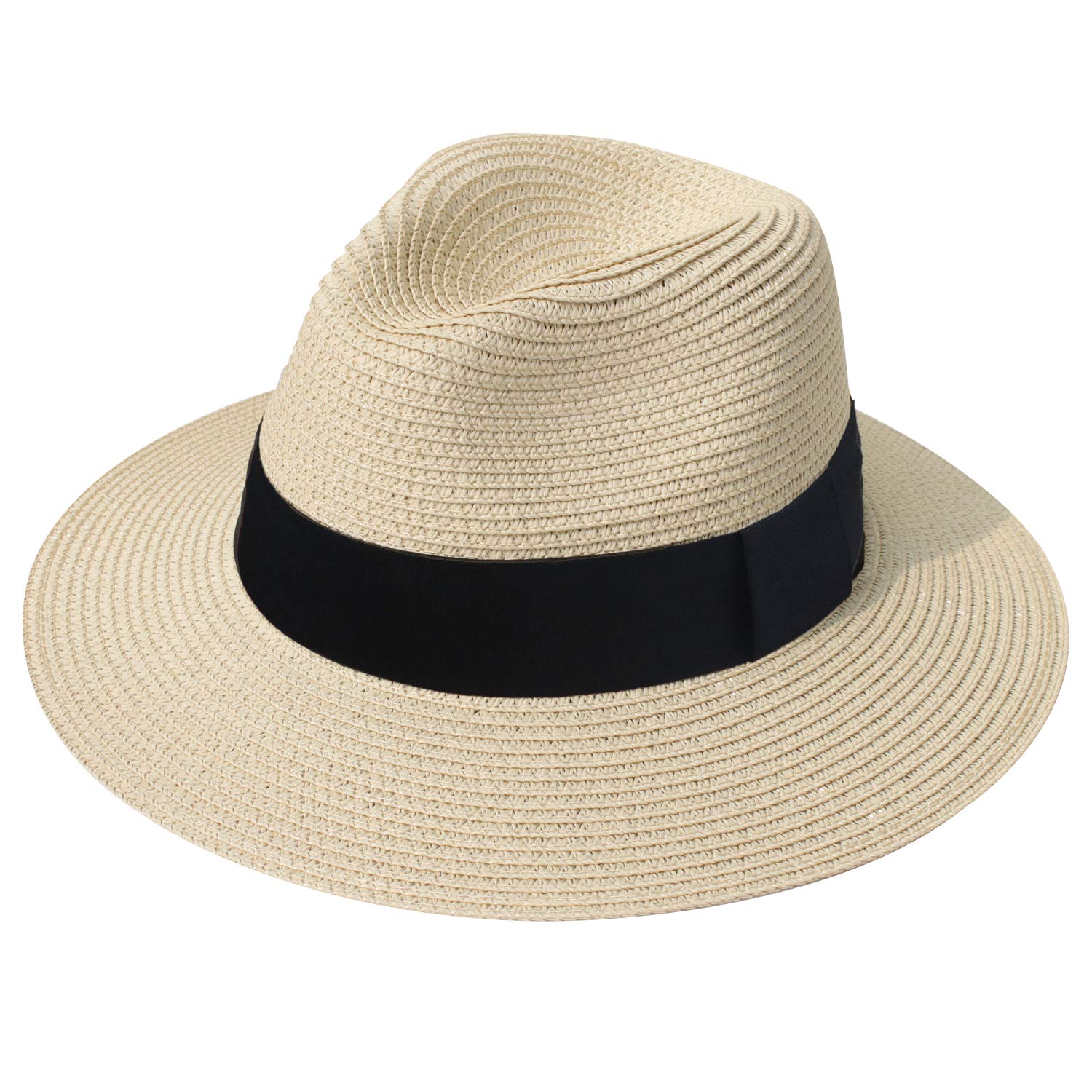 DRESHOW Mujeres Sombrero de Panamá Sombreros de Paja Sombrero de Verano Sombrero de Playa Fedora Sombrero de ala Ancha Sombrero de Paja UPF 50+