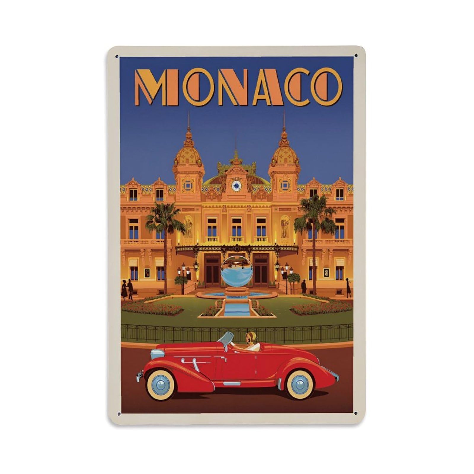 Vintage Travel Poster Monaco Monte Carlo Casino Metal Tin Sign Wall Decor for Cafe, Club, Garden Metal Poster 8x12Inch