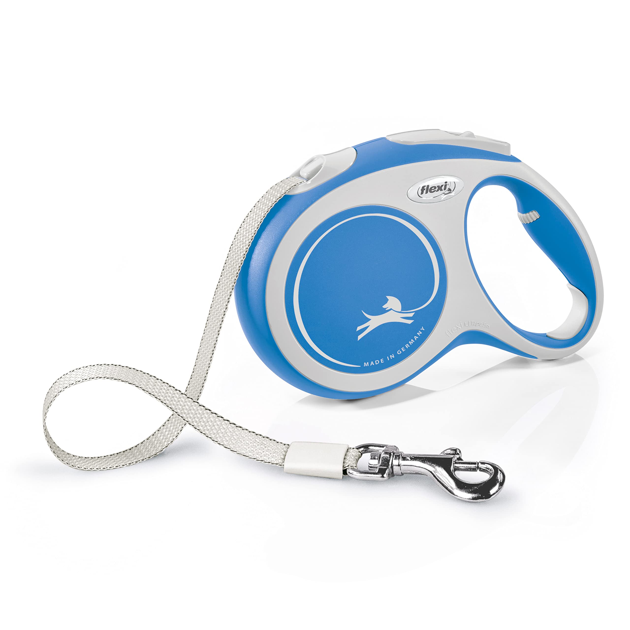 Flexi New Comfort Tape Grey & Blue Large 5m Retractable Dog Leash/Lead for dogs up to 60kgs/132lbs
