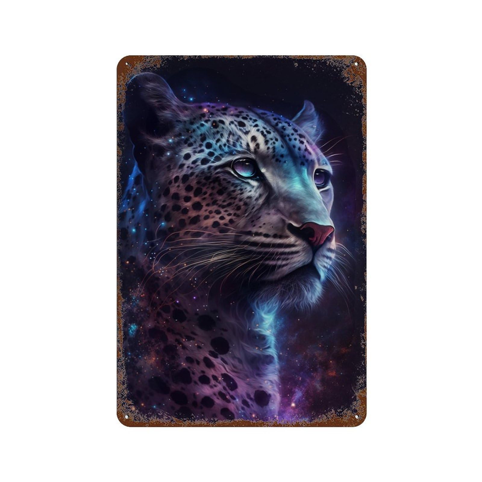 Galactic Leopard Portrait-19 Retro Metal Sign 11.8"x7.9", Farmhouse Wall Decor for Garage, Pub Or Kitchen