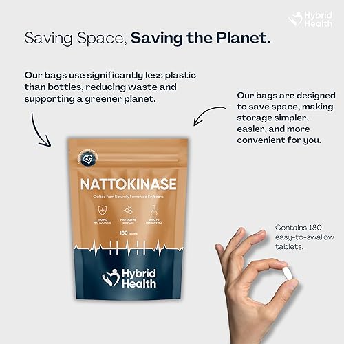 Miniatura 5 de Hybrid Health Nattokinase 180 tabletas  200 mg 4000 FU  Procedente de soja fermentada naturalmente  Fórmula vegana de alta resistencia, sin OMG, sin