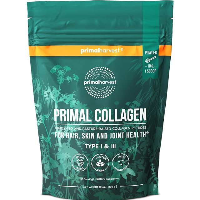 Primal Harvest Collagen Powder for Women or Men Primal Collagen Peptides Powder Type I III 10 Oz Collagen