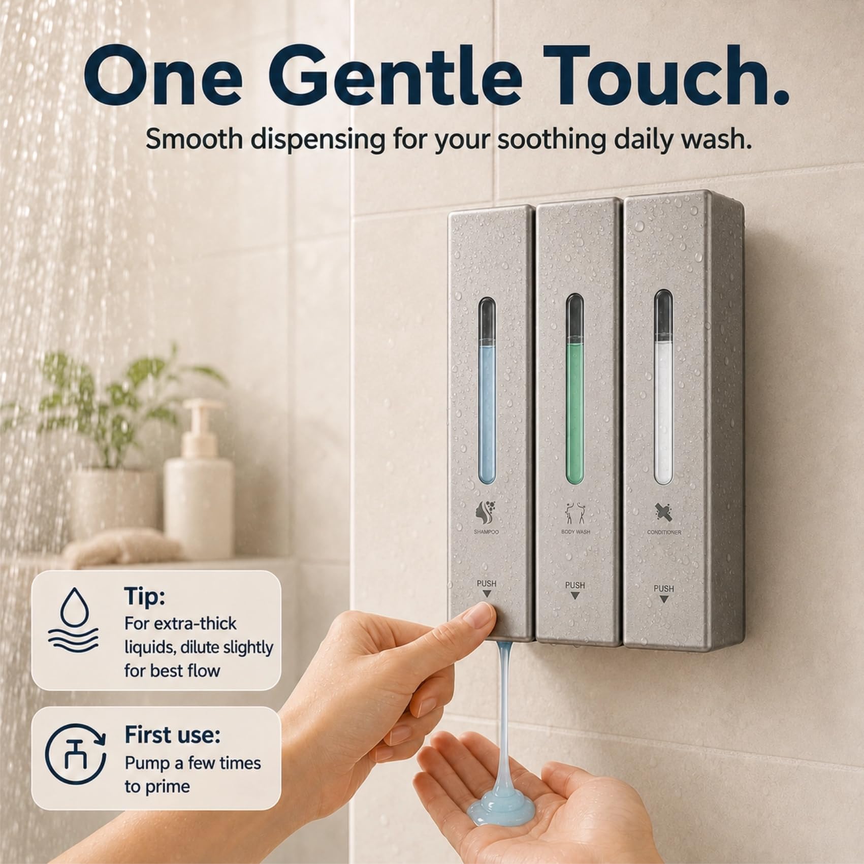 Seifenspender Wandbefestigung Ohne Bohren Neu 1-3 Kammern | 3 Kammern Duschgelspender für die Dusche, 1200ml Shampoo Spender Wand, Rostfrei Badaccessoires Großer Knopf-Silber Matt