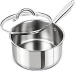 MICHELANGELO Saucepan ensemble 6pc, 18/10 Pâte à sauce en acier inoxydable avec couvercle, ensemble de casserole à sauce à fond Tri-Ply, casserole antiadhésive, compatible induction, 1QT & 2QT &3QT