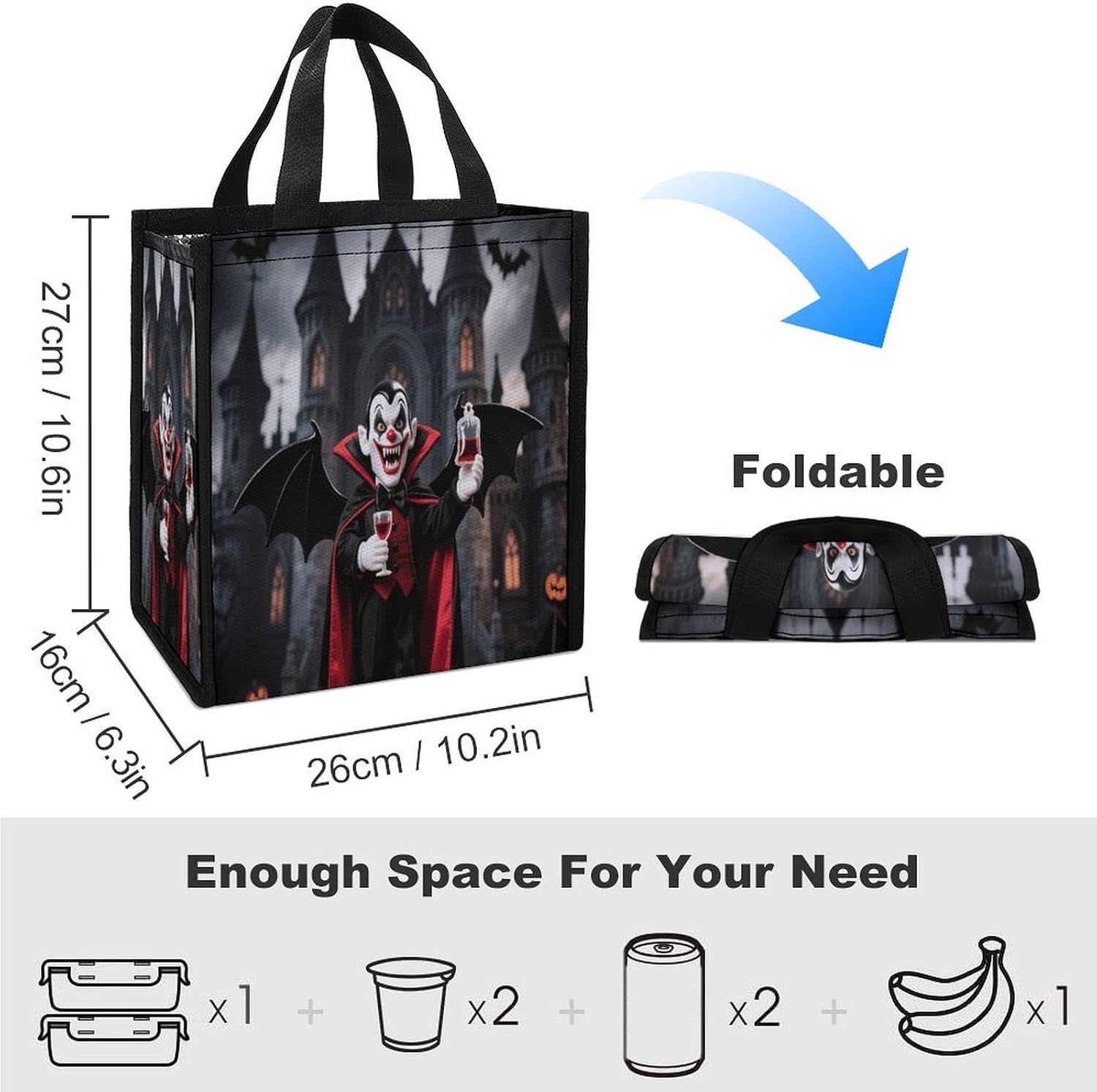 Scary Clown Reusable Insulated Lunch Bag 9L Foldable Cooler Bag for Women Men Leakproof Lunch Tote with Aluminum Foil Liner Portable Lunchbox Container for Work, Picnic, Beach image 2