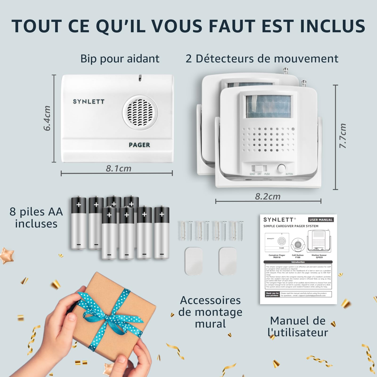 Alarme de lit avec Bip aidant et 2 détecteurs sans Fil