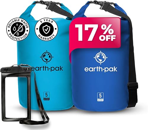 Earth Pak Bolsa seca impermeable - Mochila impermeable Roll Top Azul Claro 5L y Azul 5L