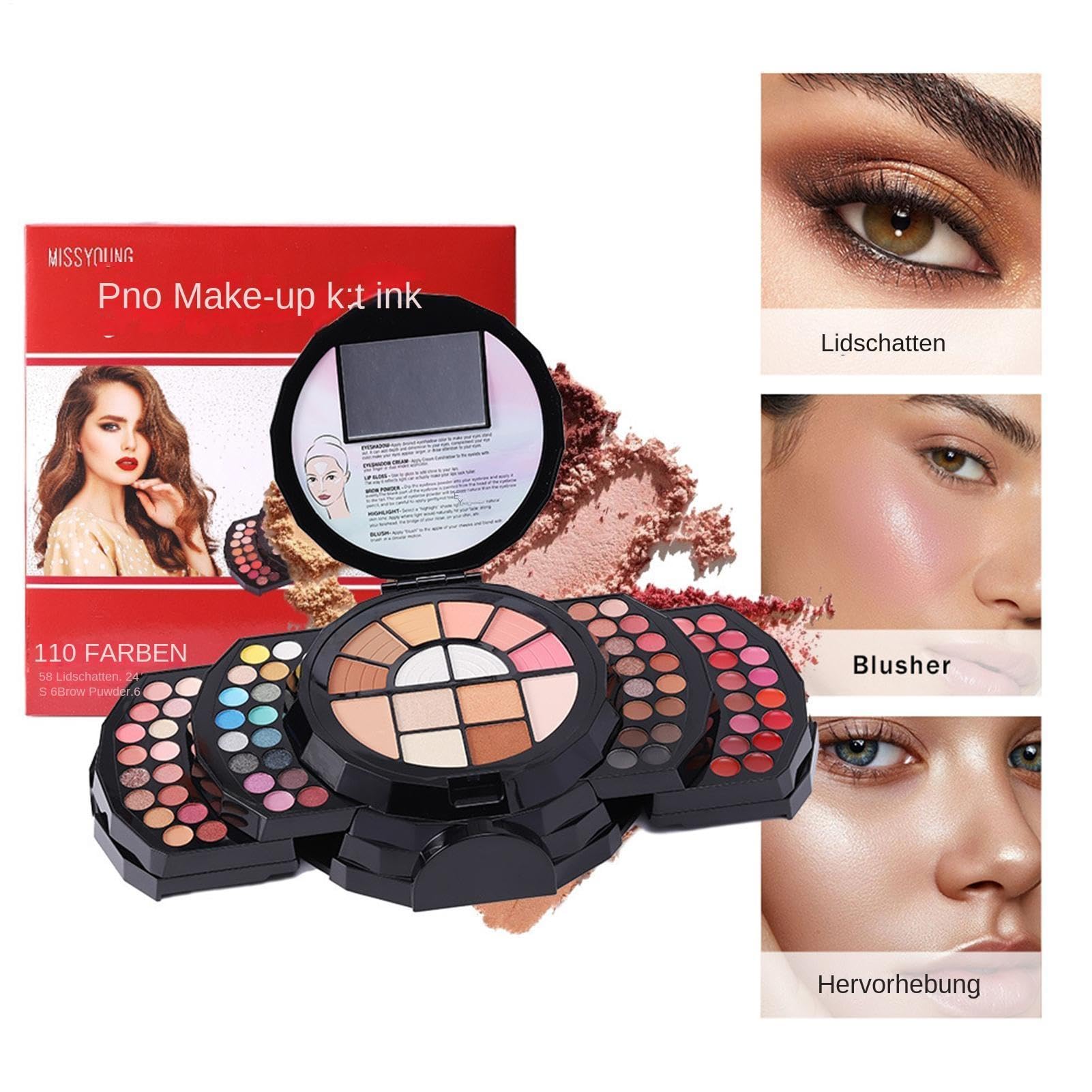 Palette di ombretti con 110 colori, grande set di ombretti cosmetici, impermeabile, miscelabile, con custodia a specchio, ad alta pigmentazione, portatile, professionale, per donne, saloni, feste