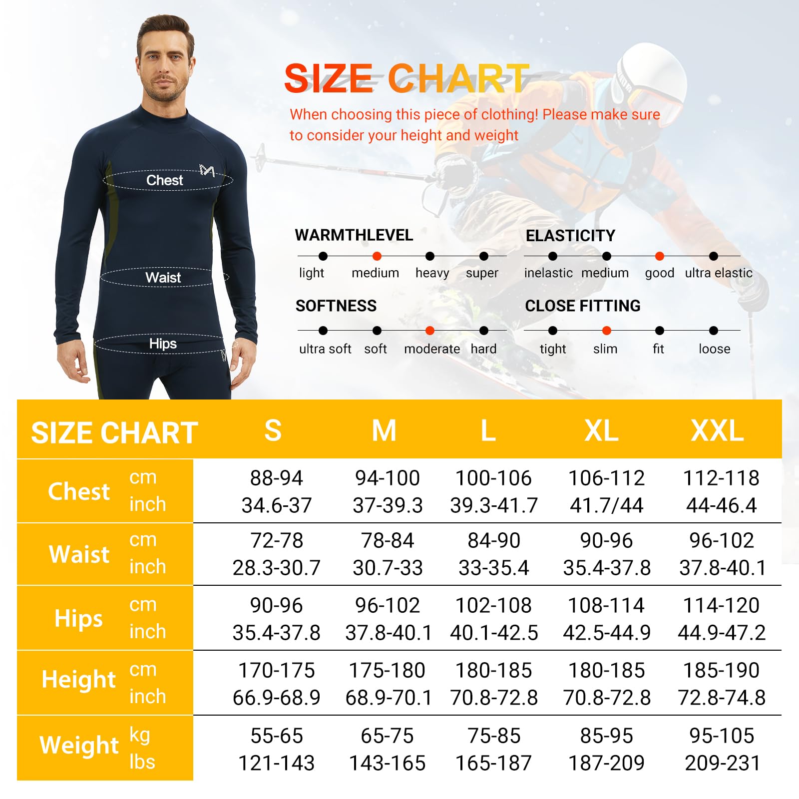 MEETYOO Intimo Termico Uomo a Manica Lunga Set Top e Pantalone per Inverno, Traspirante e Anti-umidità per Sport Invernali, Caccia, Sci