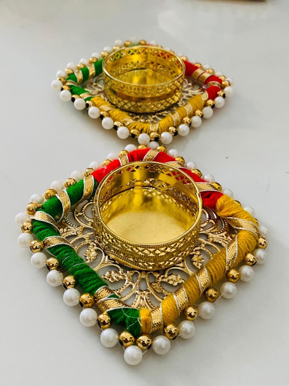 SINGARO Tea Light Candle Holder Stand for Diwali, Rangoli, Handmade Tlight for Deepawali Decoration, Diya for Home Decor|Designer Candle Holders 4 pcs 3