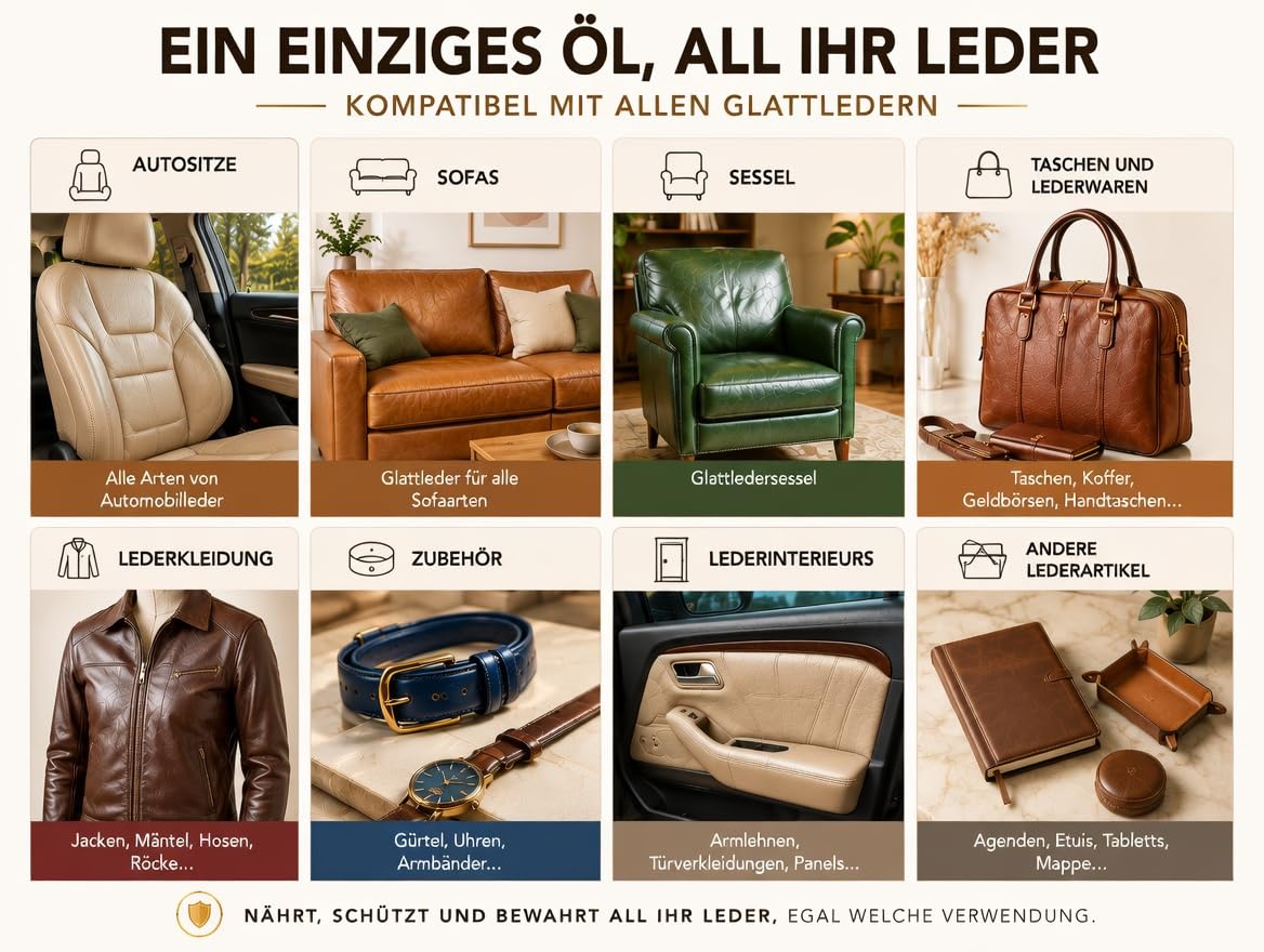 Sofolk Lederpflege-Öl, Nahrung für LederSpendet Feuchtigkeit und stellt die Geschmeidigkeit Ihres Leders Wieder her, einschließlich rissigem Leder (1000ml) | Geruchs- und farblos. Pflegt alle Hauttypen intensiv