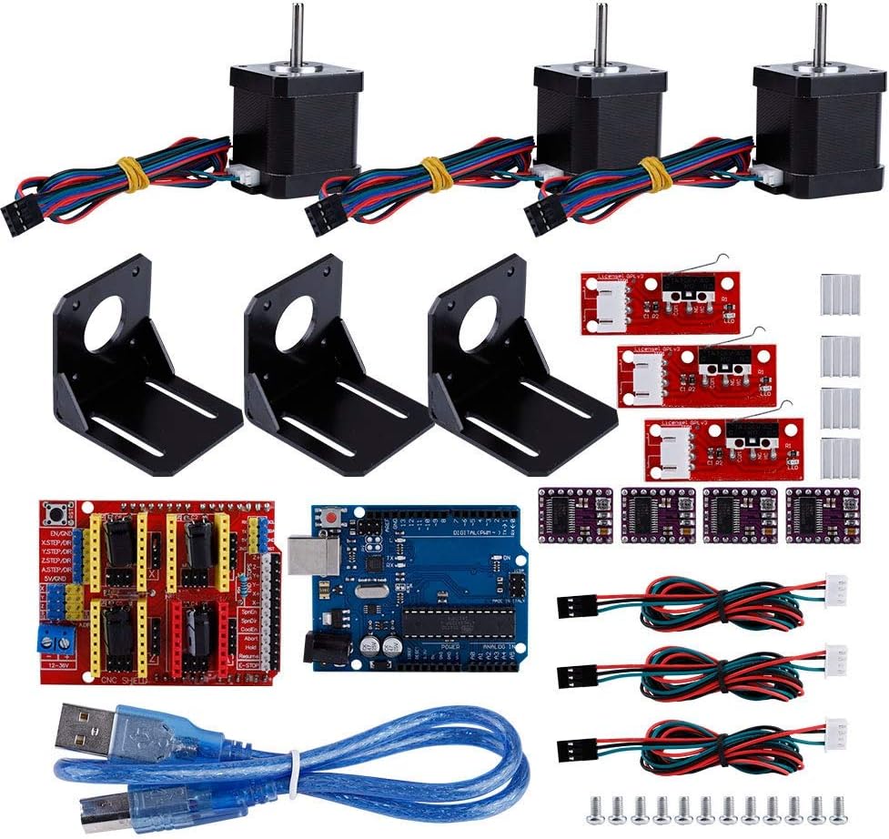 3D Printer CNC Controller Kit with Arduino IDE Kuman UNO R3 with Mechanical Switch, DRV8825 Stepper Motor Driver, Aluminum Cooler + NEMA 17 Stepper Motor