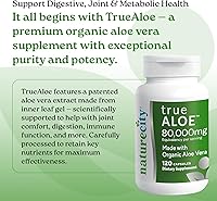 Vista 2 de NatureCity True-Aloe 80,000 mg equivalente de gel de aloe vera por porción, fabricado con aloe vera orgánico (360 cápsulas) soporte digestivo, piel