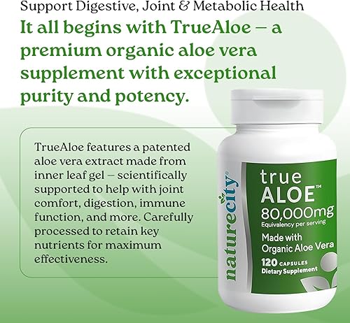 Miniatura 2 de NatureCity True-Aloe 80,000 mg equivalente de gel de aloe vera por porción, fabricado con aloe vera orgánico (360 cápsulas) soporte digestivo, piel