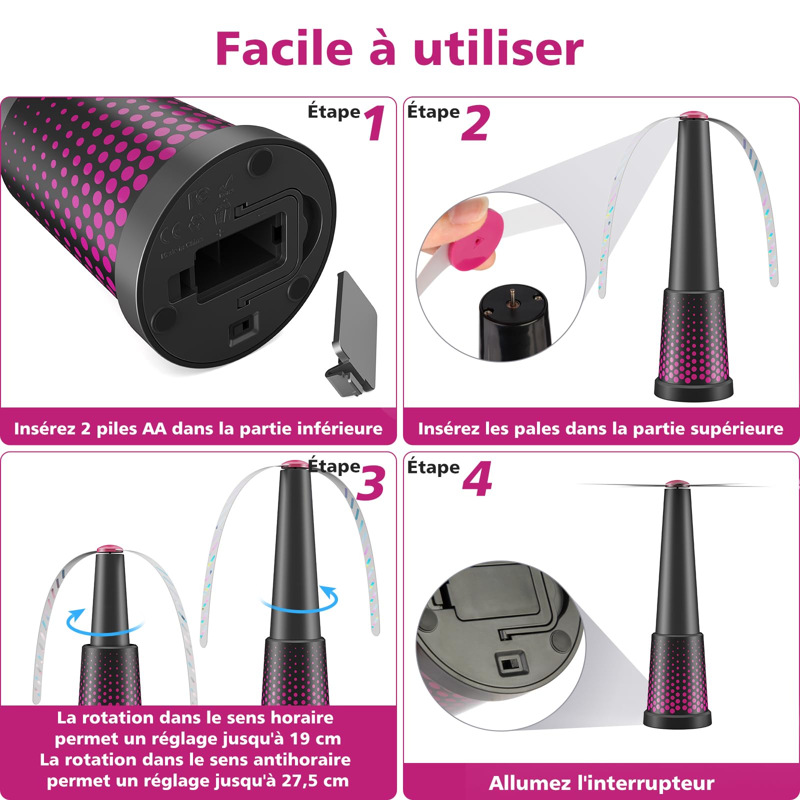 Ventilateur Mouche Table,Pliable et Extensible,Sans Produit Chimique, Alimenté par Piles pour Intérieur et Extérieur Terrasse, Restaurant, Pique-Nique, Barbecue-4 Pièces Violet