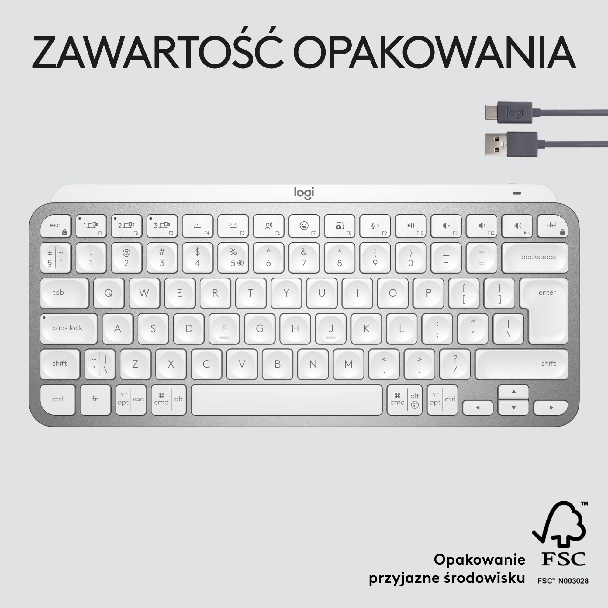 Logitech MX Keys Mini Minimalistyczna Bezprzewodowa Podświetlana Klawiatura, Kompaktowa, Zgodna z Apple macOS, iOS, Windows, Linux, Android, Metalowa Konstrukcja, QWERTY US INT'L - Jasnoszary