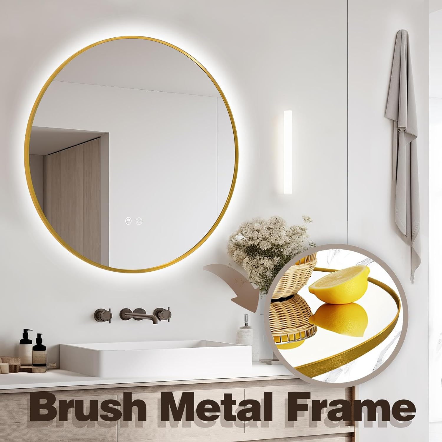 Niccy 32" Round LED Bathroom Backlit Mirror with Lights, Gold Frame Lighted Bathroom Vanity Mirrors for Wall Circle Mirror with Anti-Fog, Light Up Mirrors 3 Color ShatterProof