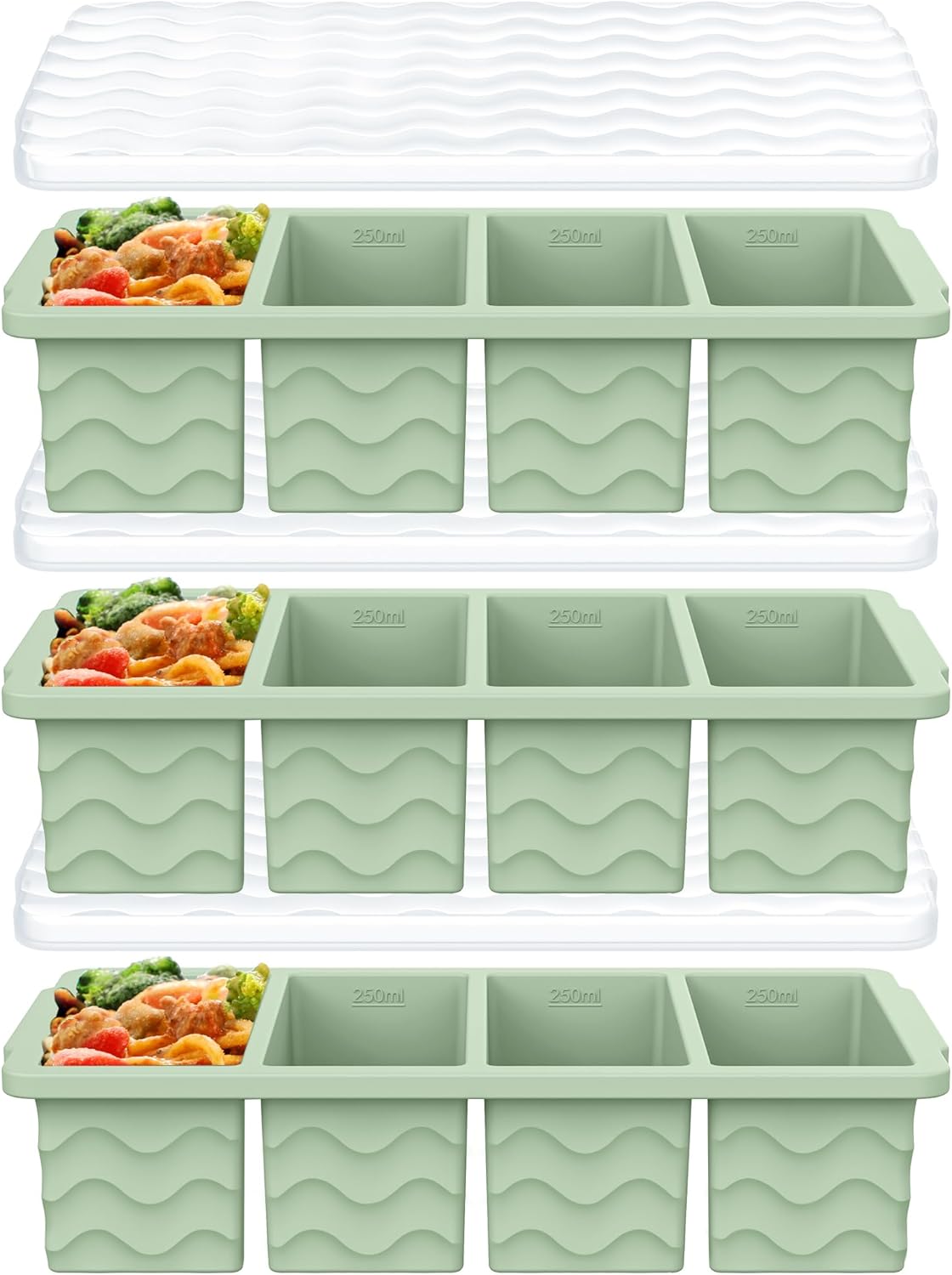 3-Pack Silicone Freezer Trays with Lid, Soup Freezer Container Molds, Silicone Freezer Molds, Ice Cube Tray for freezing Soup Sauce Broth Leftovers, Dishwasher & Oven Safe (1-cup,red)