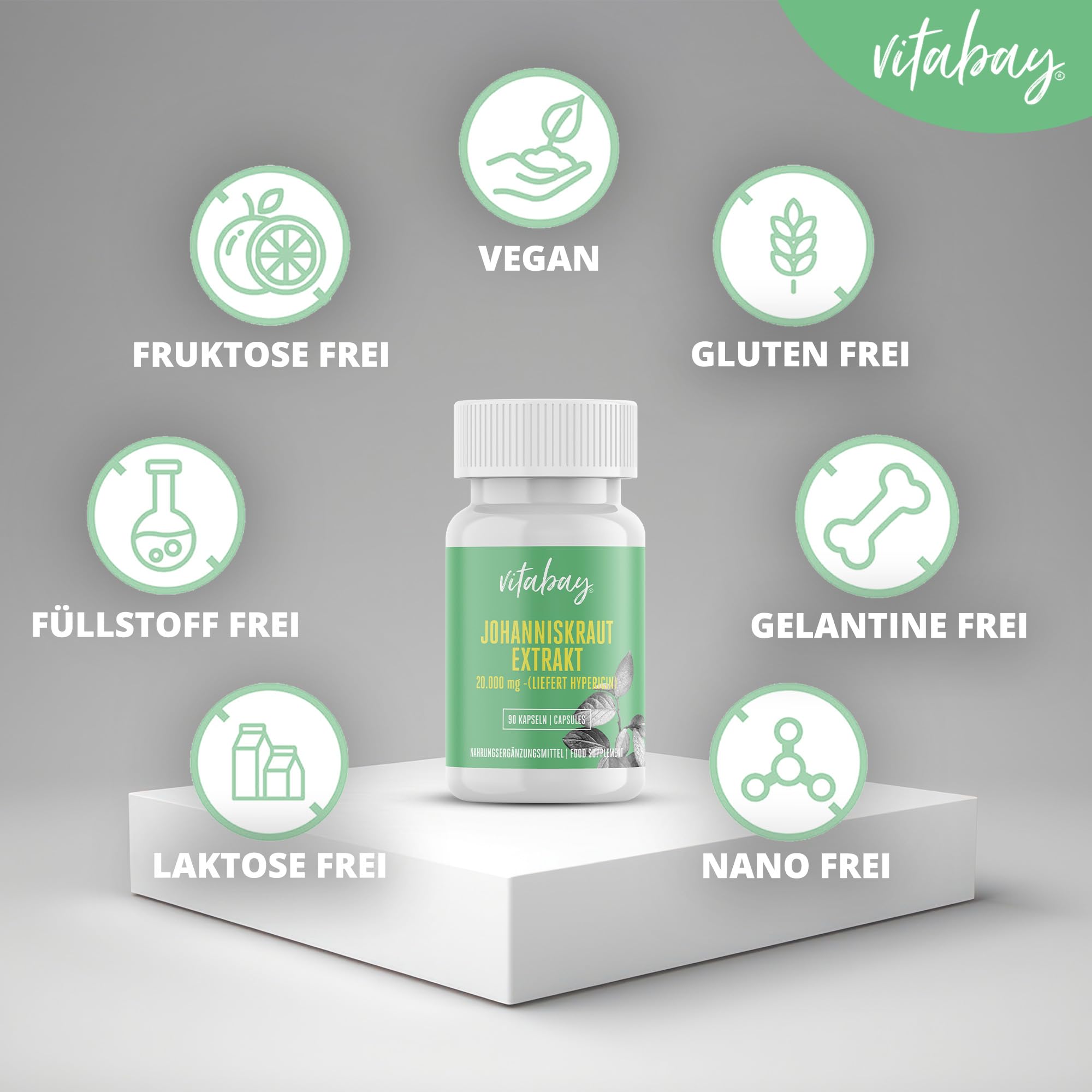Vitabay Johanniskraut Extrakt 2000 mg • 90 vegane Kapseln • St. John's Wort • Hochdosiert • Liefert Hypericin • Schonende Verarbeitung • Made in Germany