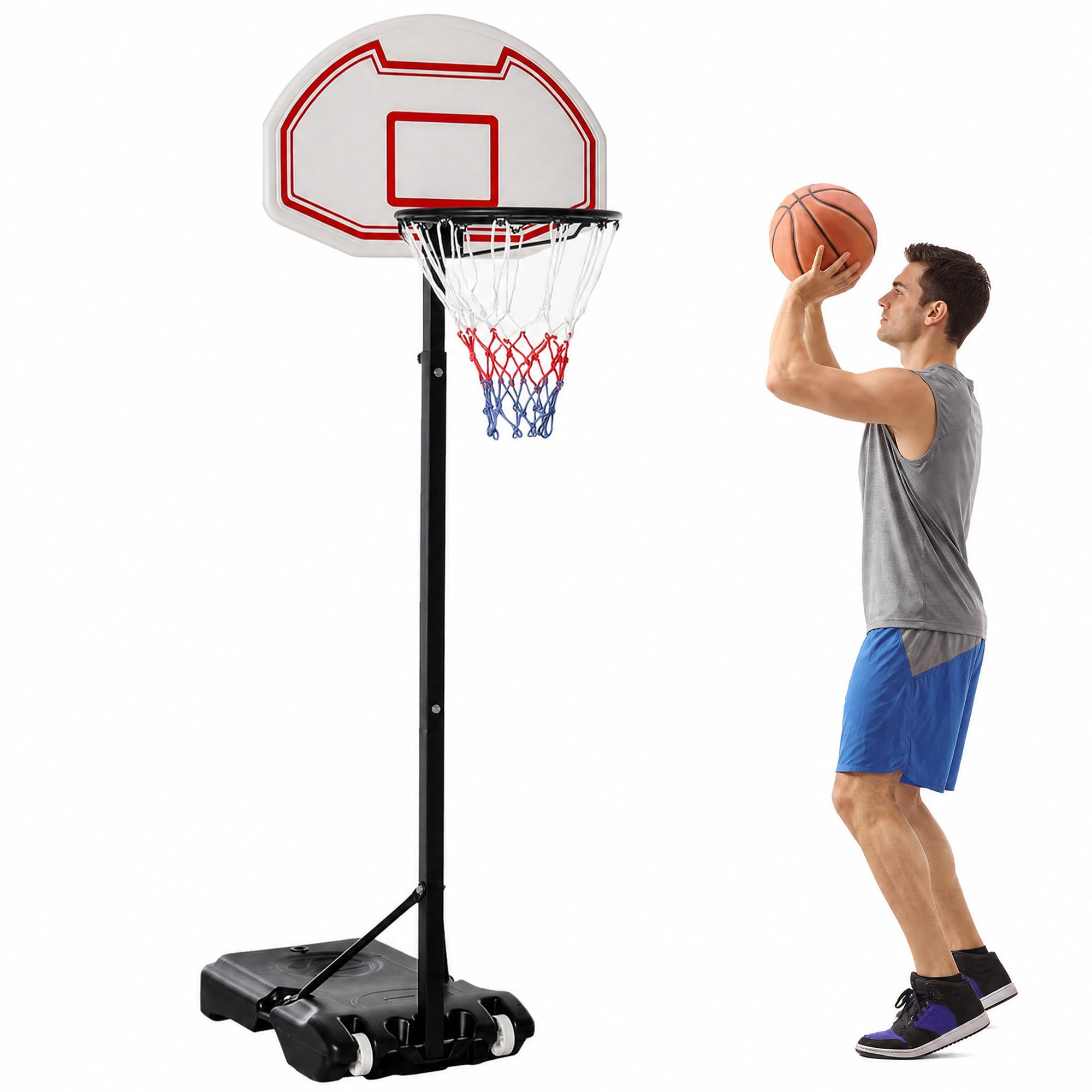 HOMCOM Canestro da Basket da Esterno Altezza Regolabile 73x49x194-249 cm | con Supporto, in Acciaio